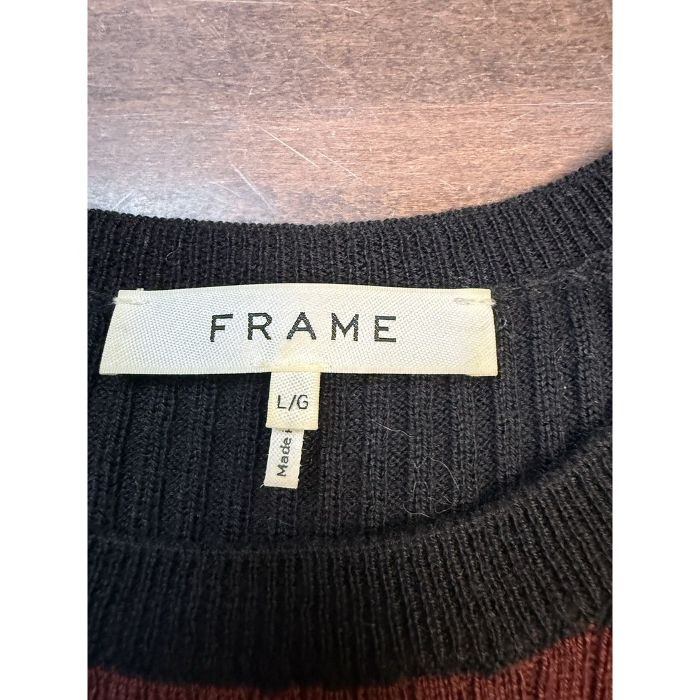 Frame 70s Ruffle Cuff Sweater Retro‎ Ribbed Stretchy | Noir Multi | Womens Large - Picture 4 of 12